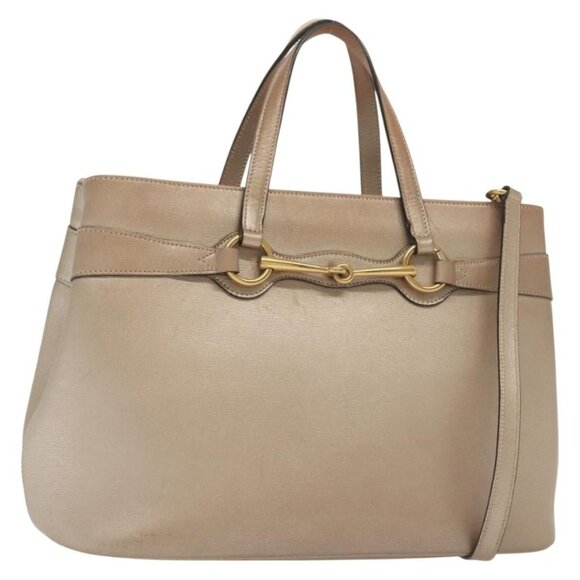 GUCCI Horsebit Hand Bag Leather 2way Gold Pink gold 319795 Auth 133420 - Picture 1 of 16